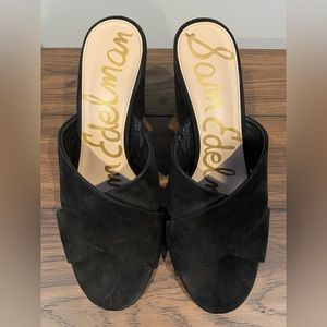 Sam Edelman Black Suede Wedge Mules - Size 9